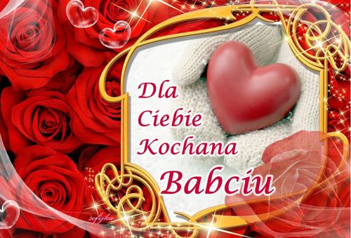 Czerwona kartka z sercem na dłoni na dzień babci